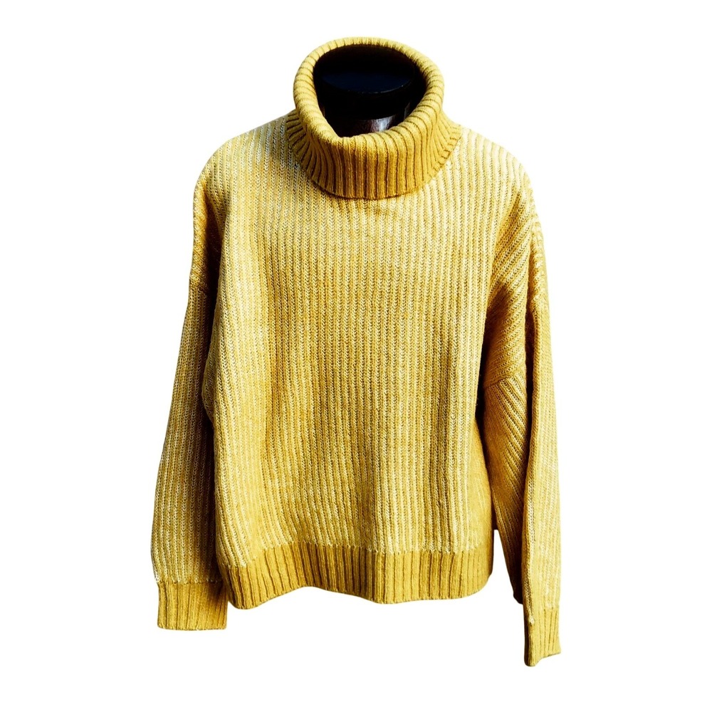 Old Navy Womens Plus 2X Yellow Turtleneck Wool Sweater Rib Knit Boxy Oversized
